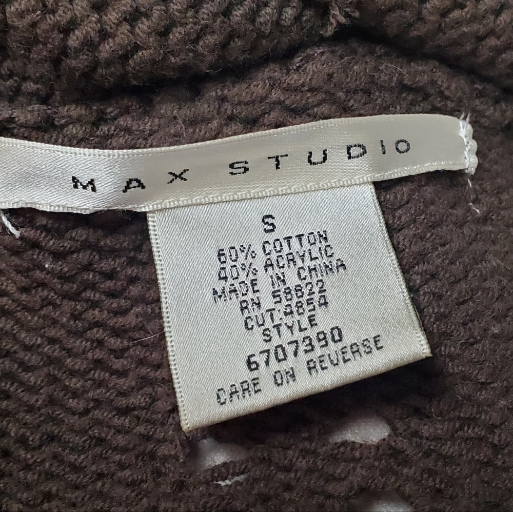 Rare Vintage 90s Max Studio Chocolate Brown Braided Detail Maxi Duster Cardigan - Picture 14 of 14